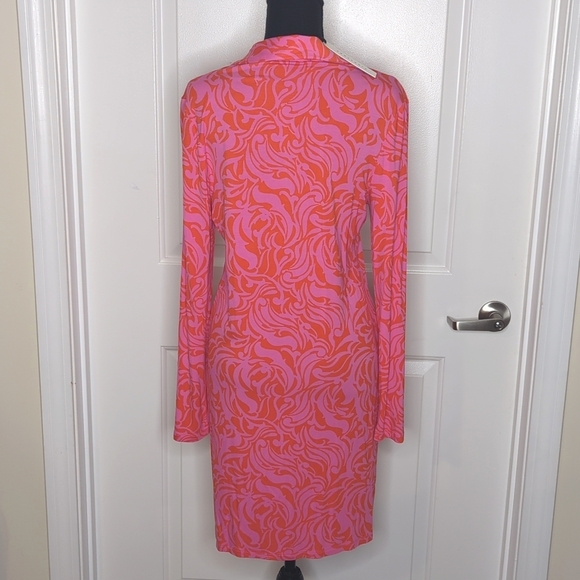 NEW Sanctuary Daydream Knit Stretch Button Front Shirt Dress Pink Orange Print L - Picture 8 of 13